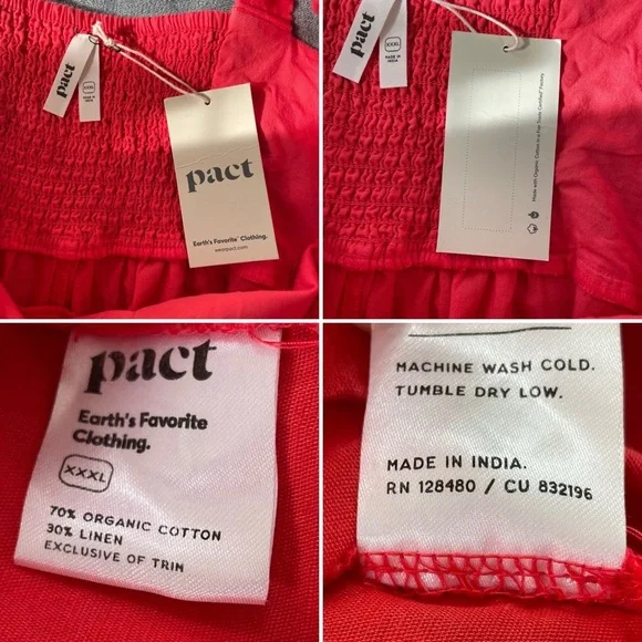 Pact NEW Canopy Linen Blend Tank Dress Red Size XXXLarge - Picture 12 of 12